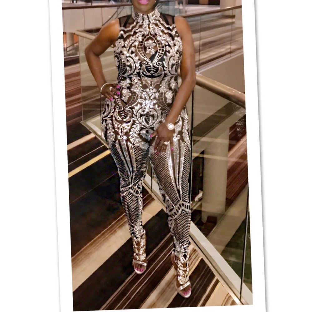 Shane Justin Collection Sequin Jumpsuit sz 12